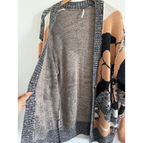 Free People Cardigan Front Button August Peach Gray Petals Combo S Oversize - Picture 6 of 10
